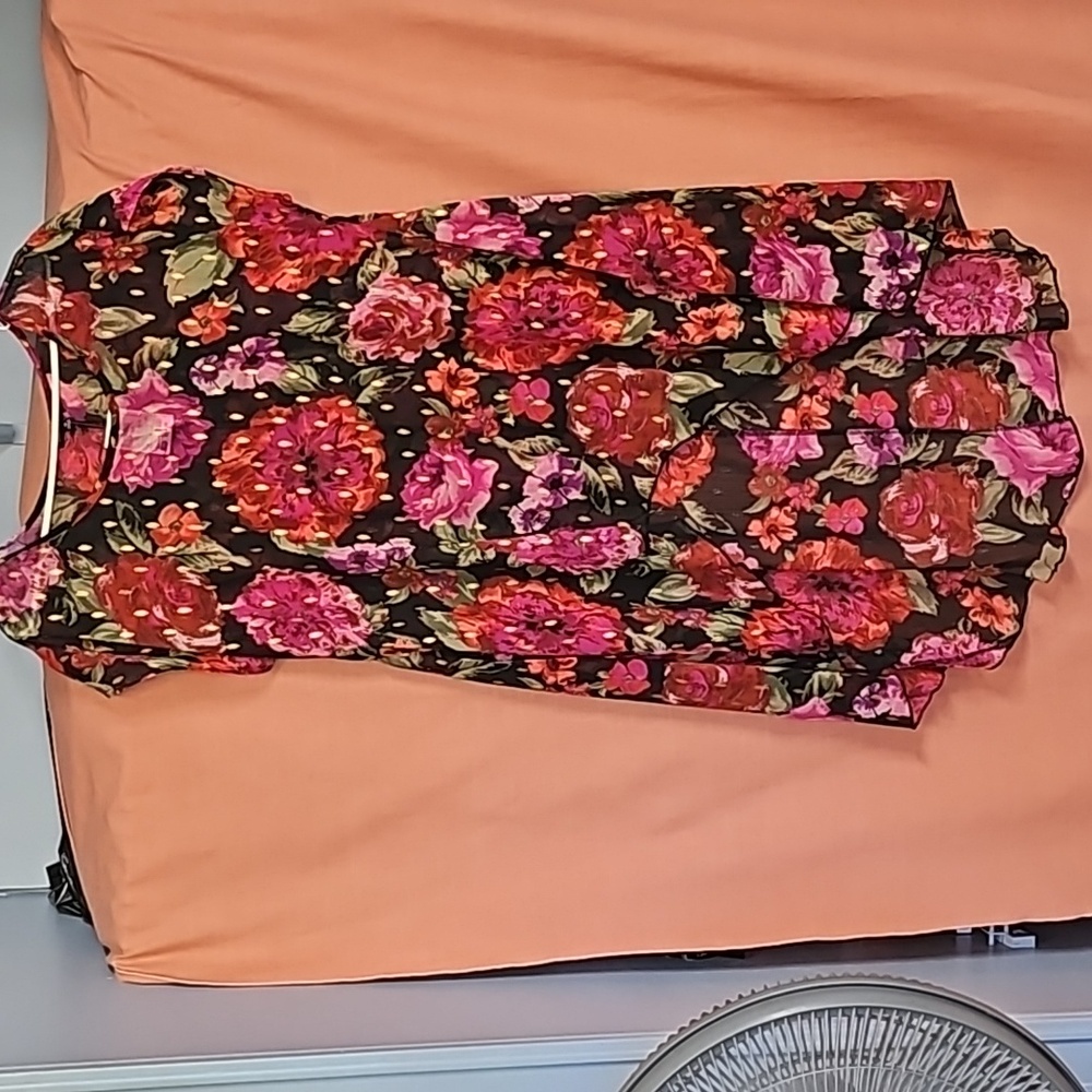 Sheer highlow dress top, roses and gold spots